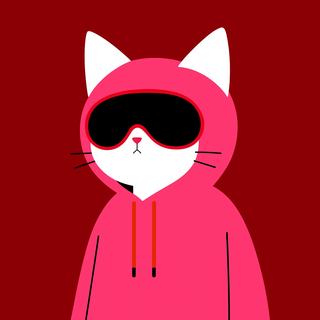 Rubycat mascot in pink hoodie
